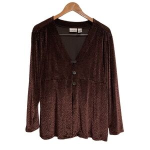 Chico’s Velvet Burnout Cardigan‎ Long Sleeve Black/Brown